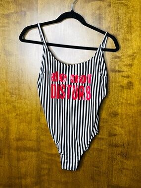 No Boundaries Women’s Medium Striped One Piece Swimsuit Do Not Disturm